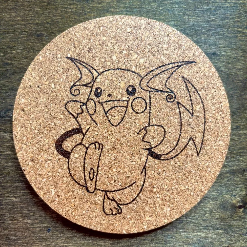 Raichu Laser Engraved Cork Coaster